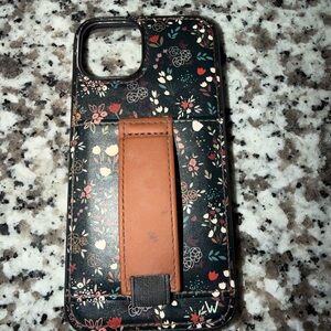 Walli Floral Design iPhone 14 Case with Brown Strap